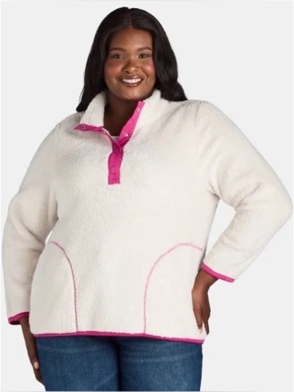 Quarter Snap Faux Shearling Shacket 2X